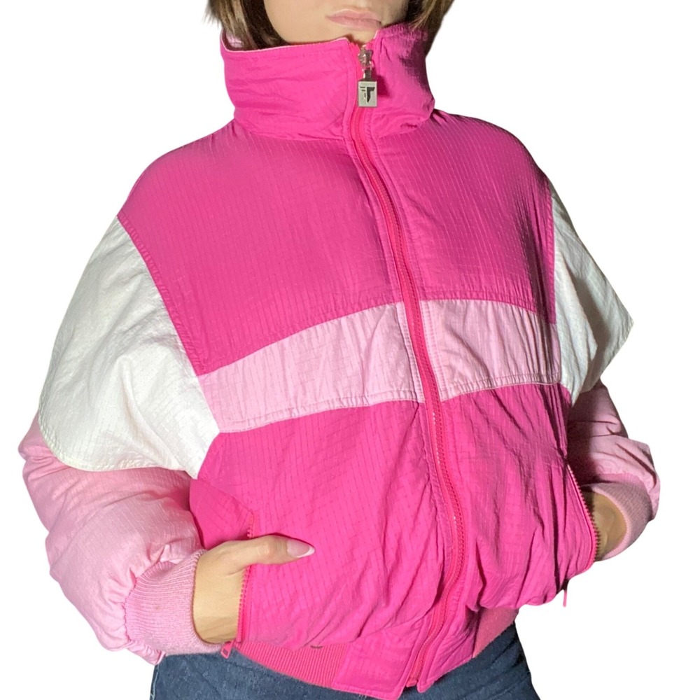 VTG Tyrolia Retro Pink Colorblock Down Ski Coat Puffer Jacket 80s Barbiecore - M